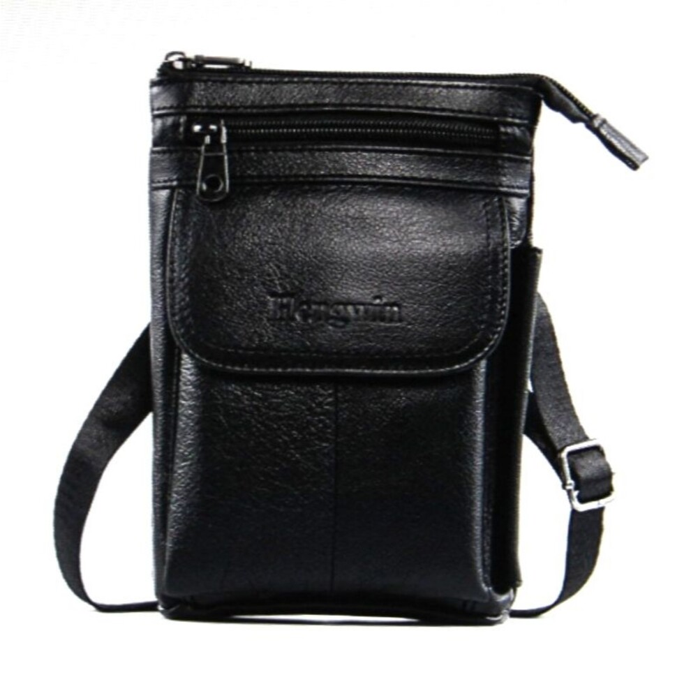 Hengwin Genuine Leather Small Crossbody Purse Men Women Travel Passport Black